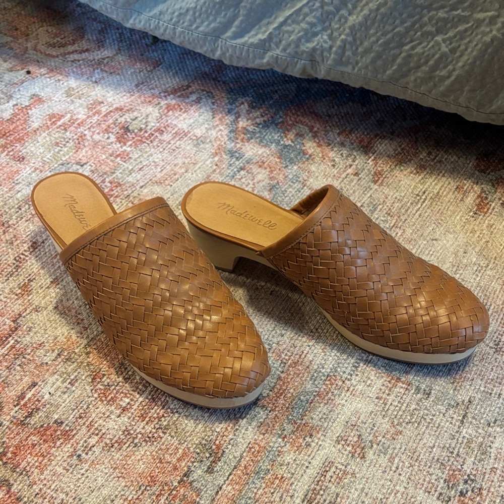 Madewell Tan Woven Leather Mules